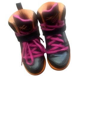 Jordan Kids High-Top Sneakers in Black, Pink & Orange